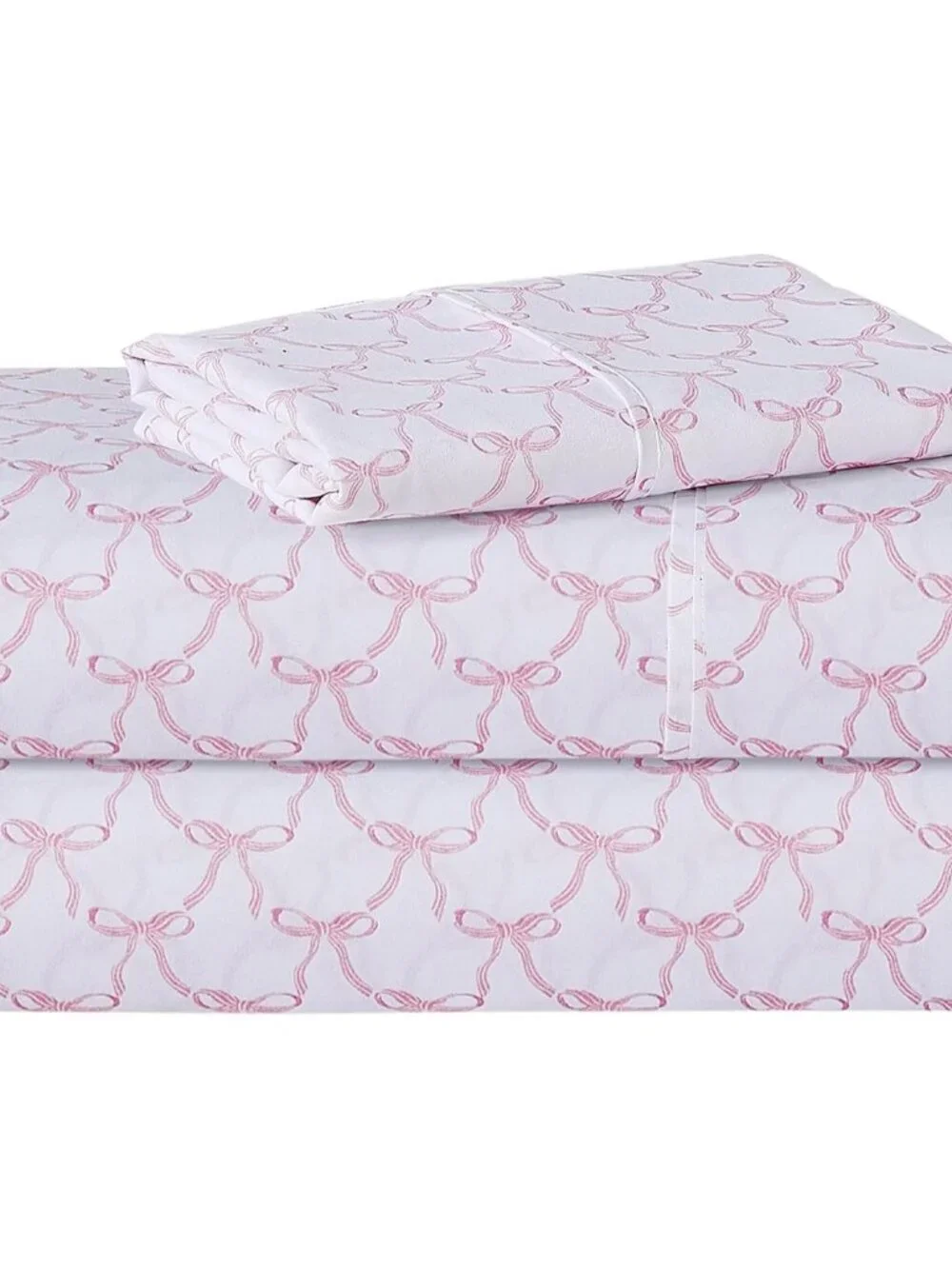 Kids Twin Size Bed Sheets, 3-Piece, Deep Pocket, Pink Bowknot